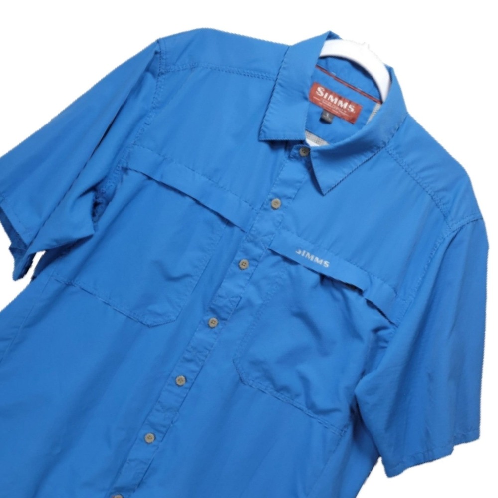 Simms Vented Fishing Shirt Mens L Performance Stretch Short Sleeve Capped Pocket